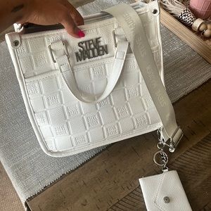 Steve Madden white monogram strap tote